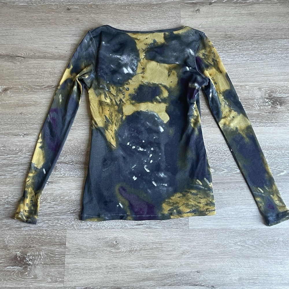 Vivianne Tam Tie Dye Long Sleeve Top Medium Abstract Mesh Stretch Y2K Boho - Picture 9 of 9